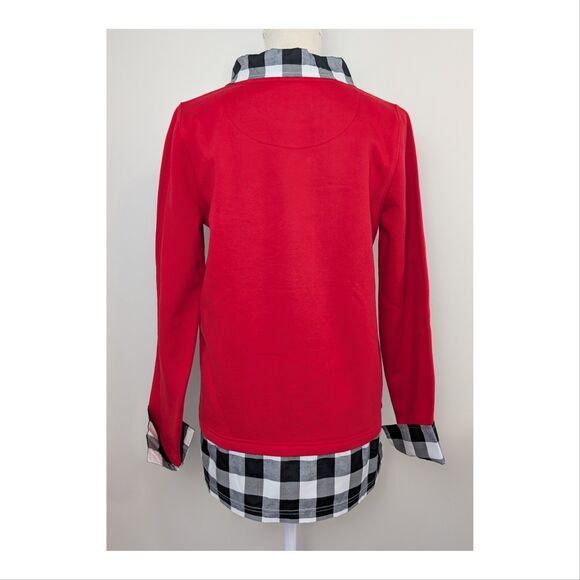 Country Store Womens Sweatshirt Small Embroidered Cat Layered Buffalo Plaid NWOT - Picture 3 of 9